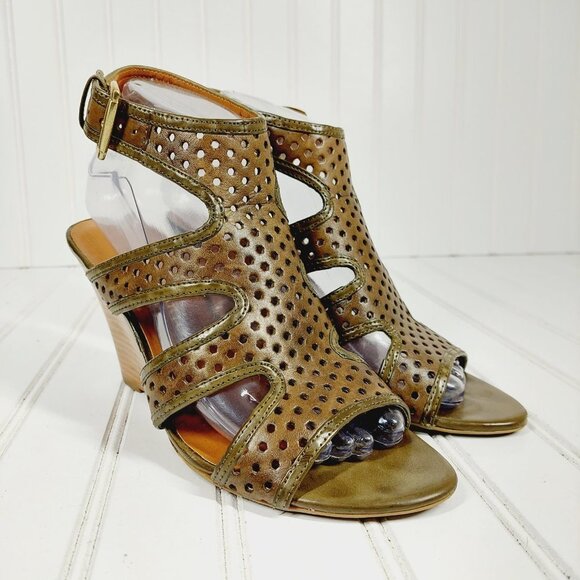 Franco Sarto Gavel Brown Leather Buckle Ankle Strap Wedge Sandals I268 - Picture 4 of 13